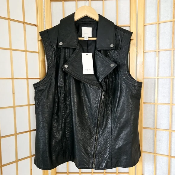 NWT Sejour Black Leather Vest (18W) - Picture 1 of 4